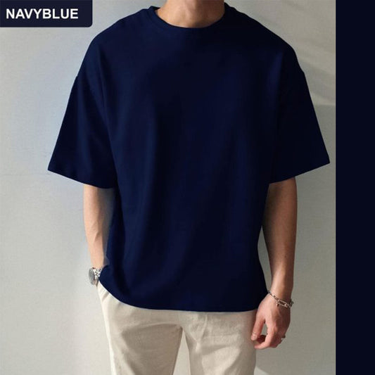 Solid Cotton Drop Shoulder T-Shirt