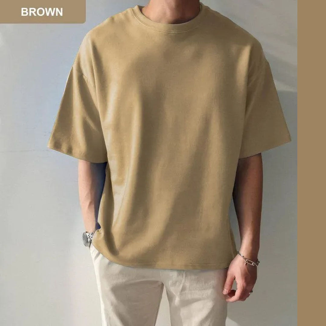 Solid Cotton Drop Shoulder T-Shirt