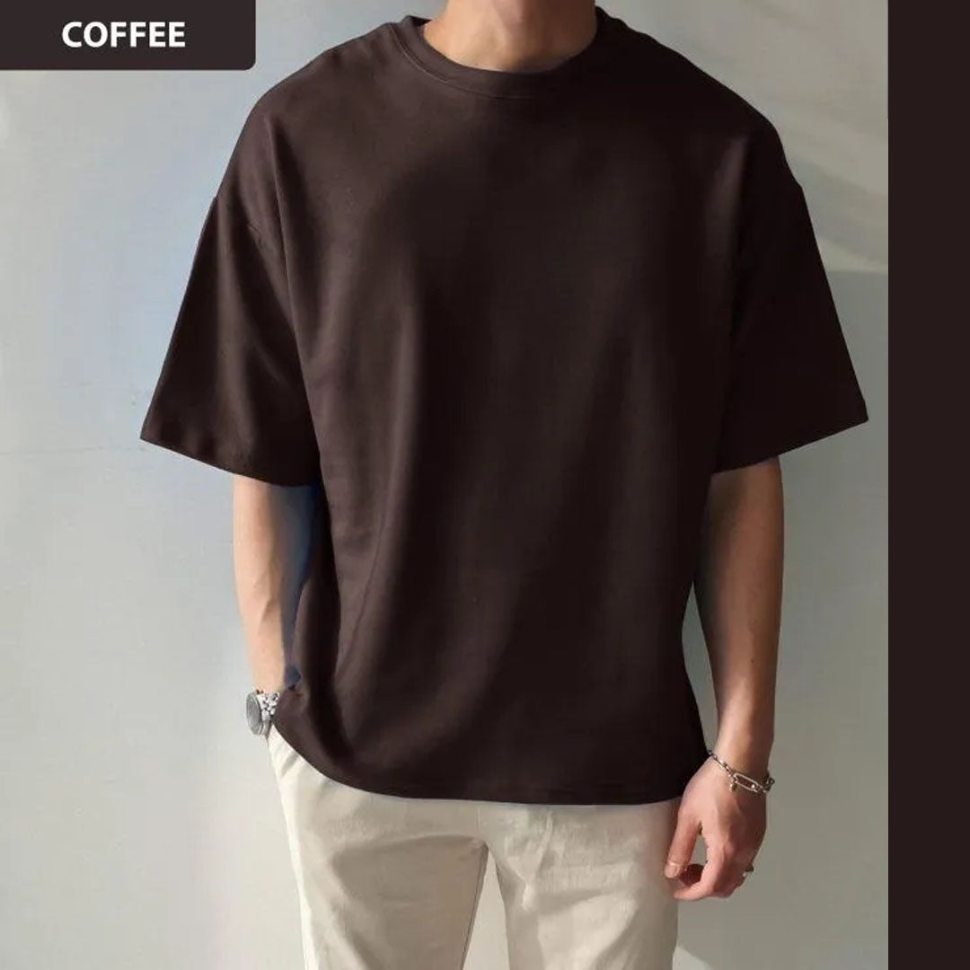 Solid Cotton Drop Shoulder T-Shirt