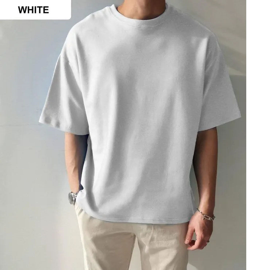 Solid Cotton Drop Shoulder T-Shirt