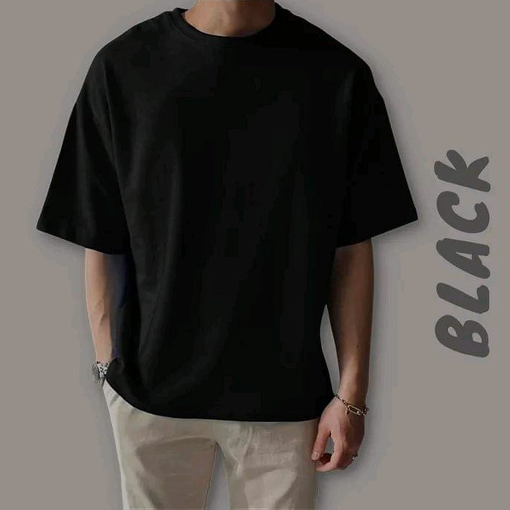 Solid Cotton Drop Shoulder T-Shirt