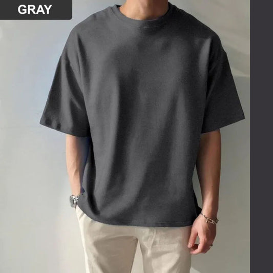 Solid Cotton Drop Shoulder T-Shirt