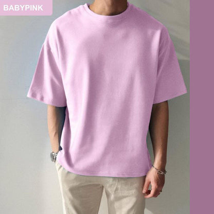 Solid Cotton Drop Shoulder T-Shirt